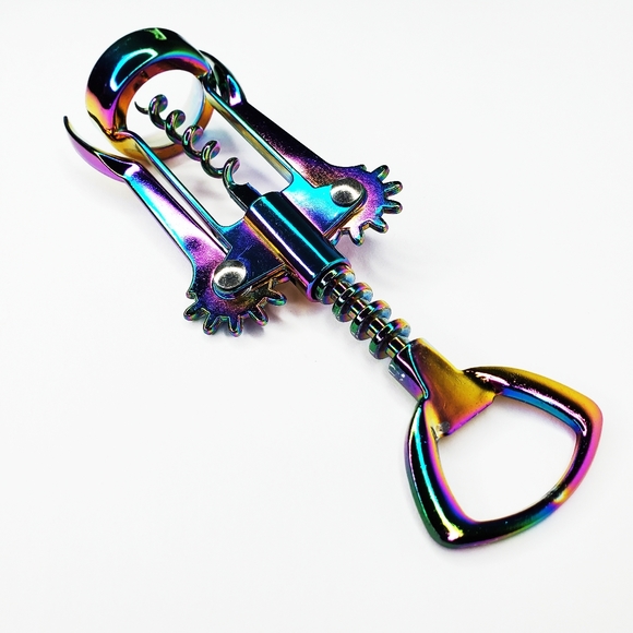 Iridescent Rainbow Dichroic Oil Slick Color Shift Wine Bottle Opener Bar Tool - Picture 6 of 11